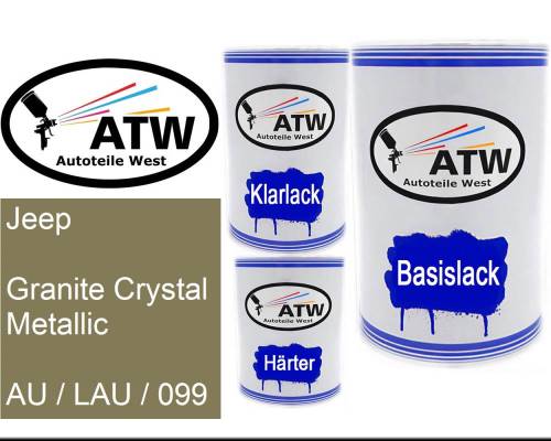 Jeep, Granite Crystal Metallic, AU / LAU / 099: 500ml Lackdose + 500ml Klarlack + 250ml Härter - Set, von ATW Autoteile West.